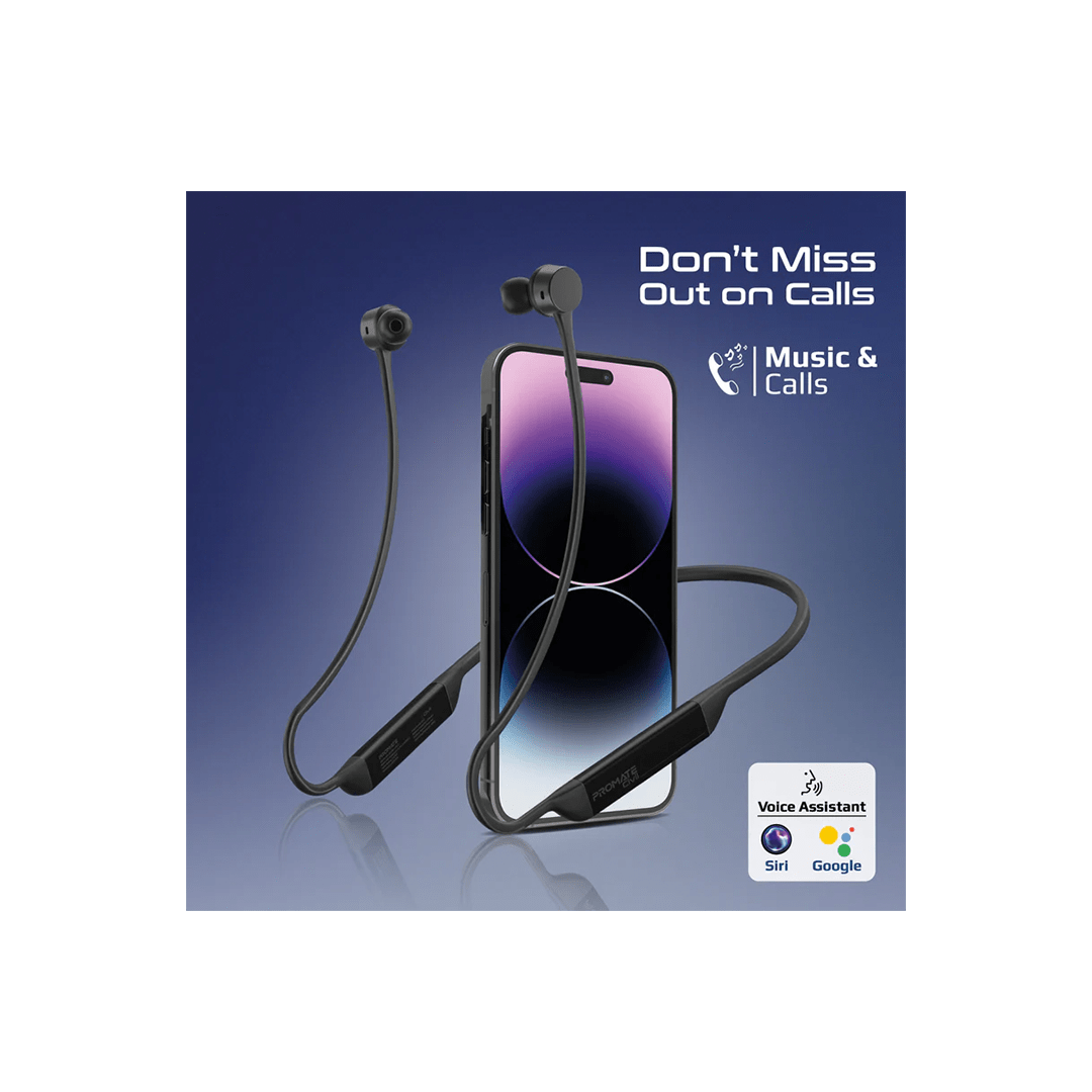 Promate Civil High-Fidelity Liquid Silicone Wireless Neckband Earphones - Black in Qatar Promate Civil High-Fidelity Liquid Silicone Wireless Neckband Earphones - Black in Qatar